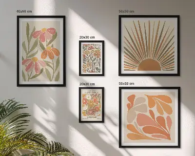 Geometriska blommor i boho-stil set om 5 tavlor