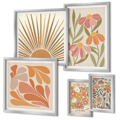 Set om 5 tavlor Geometriska blommor i boho-stil