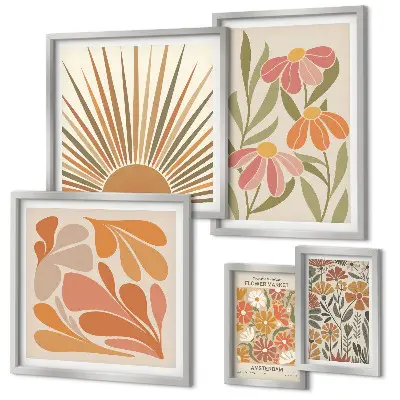 Geometriska blommor i boho-stil set om 5 tavlor