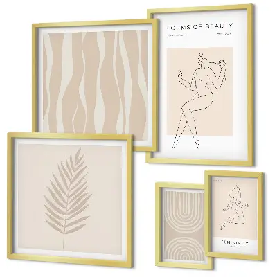Tavelvägg med 5 tavlor med vackra minimalistiska motiv