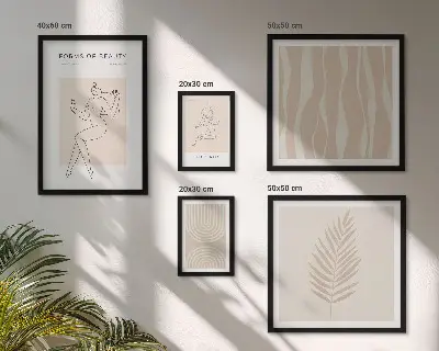 Tavelvägg med 5 tavlor med vackra minimalistiska motiv