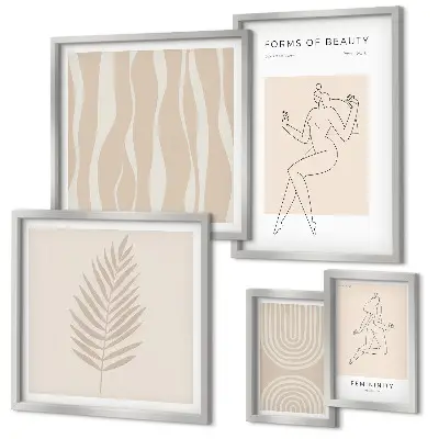 Tavelvägg med 5 tavlor med vackra minimalistiska motiv