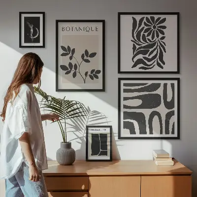 Tavelset med väggdekoration med moderna växtmotiv