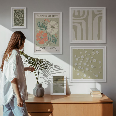 Tavelvägg med 5 tavlor Växtmotiv boho mönster