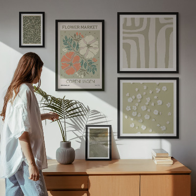 Tavelvägg med 5 tavlor Växtmotiv boho mönster