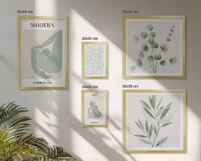 Väggdekoration i tavelset med snygg växt- och abstrakt grafik