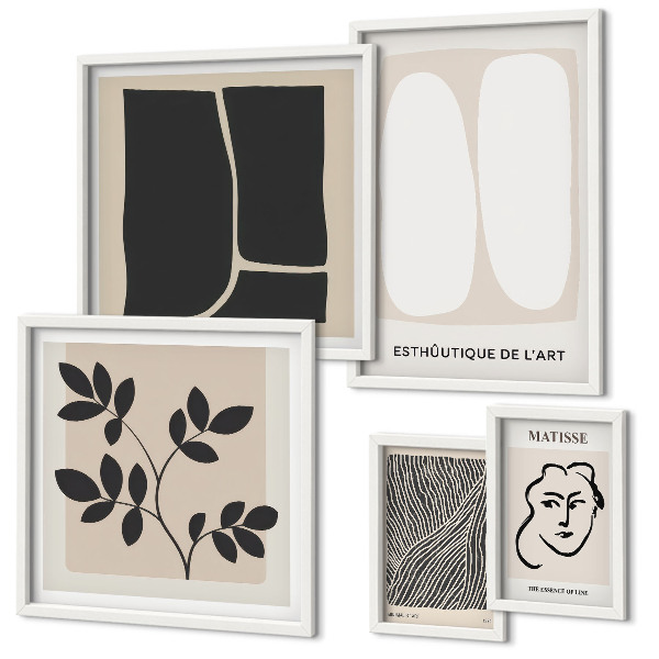 Tavelvägg med 5 tavlor Snygg grafik minimalistisk linjer