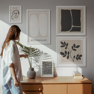 Tavelvägg med 5 tavlor Snygg grafik minimalistisk linjer