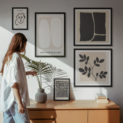 Tavelvägg med 5 tavlor Snygg grafik minimalistisk linjer