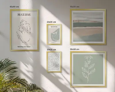 Tavelvägg med 5 tavlor med snygg växtgrafik