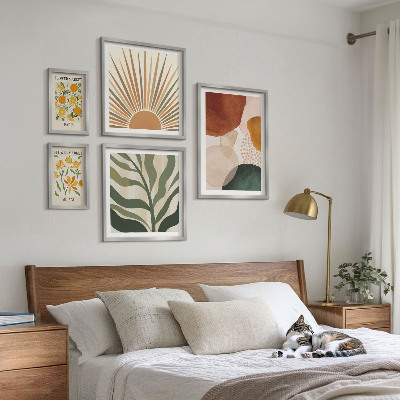 Tavelvägg med 5 tavlor Snygg växtgrafikgeometri
