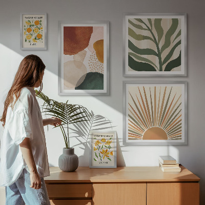 Tavelvägg med 5 tavlor Snygg växtgrafikgeometri