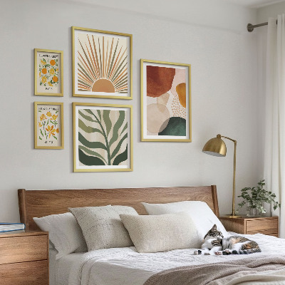 Tavelvägg med 5 tavlor Snygg växtgrafikgeometri
