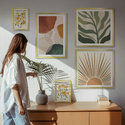 Tavelvägg med 5 tavlor Snygg växtgrafikgeometri