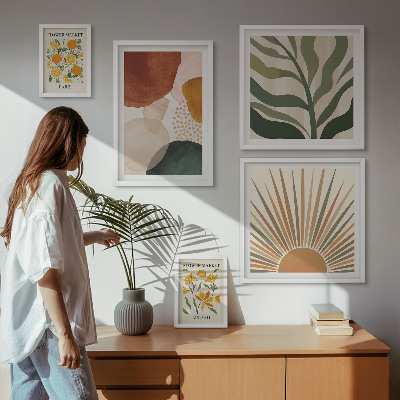 Tavelvägg med 5 tavlor Snygg växtgrafikgeometri