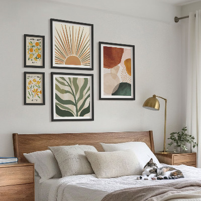 Tavelvägg med 5 tavlor Snygg växtgrafikgeometri
