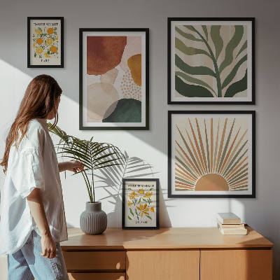 Tavelvägg med 5 tavlor Snygg växtgrafikgeometri