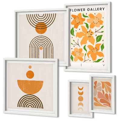 Tavelvägg med 5 tavlor Snygga blommor och geometri