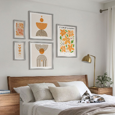 Tavelvägg med 5 tavlor Snygga blommor och geometri
