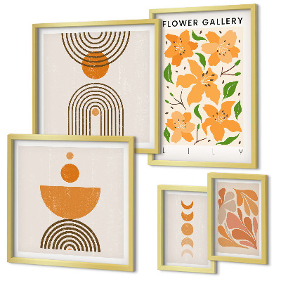 Tavelvägg med 5 tavlor Snygga blommor och geometri