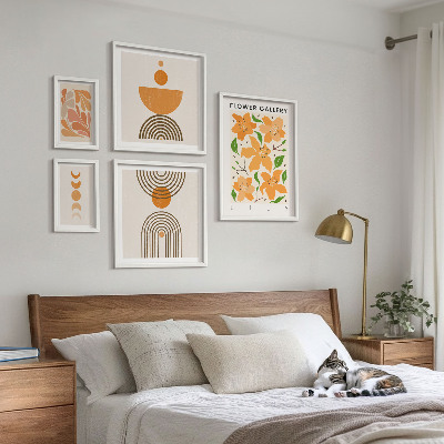 Tavelvägg med 5 tavlor Snygga blommor och geometri