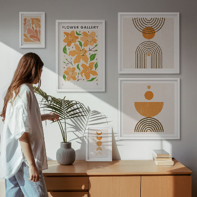 Tavelvägg med 5 tavlor Snygga blommor och geometri