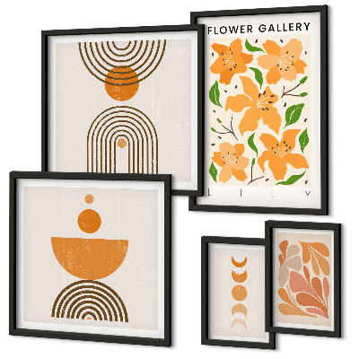 Tavelvägg med 5 tavlor Snygga blommor och geometri