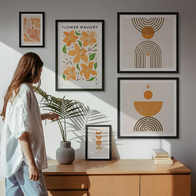 Tavelvägg med 5 tavlor Snygga blommor och geometri