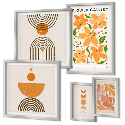 Tavelvägg med 5 tavlor Snygga blommor och geometri