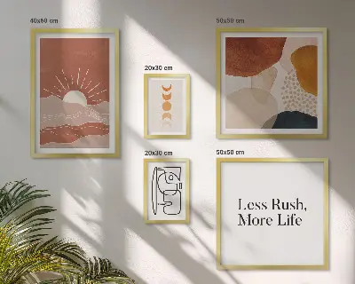 Tavelset väggdekoration med snygg abstrakt solgrafik