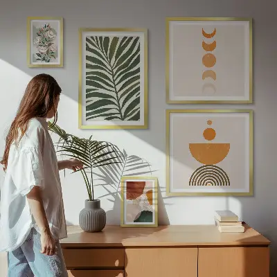 Växtmönster boho former set om 5 tavlor