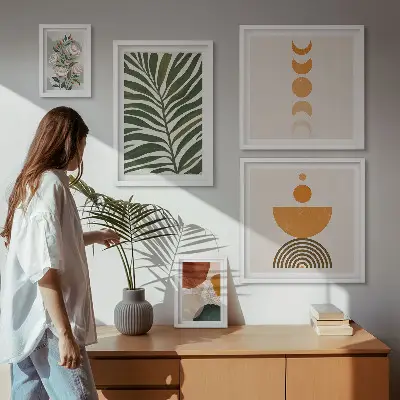 Växtmönster boho former set om 5 tavlor