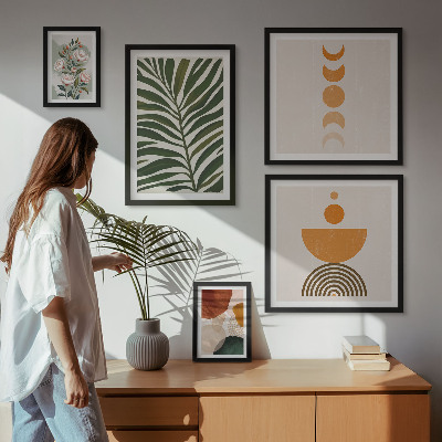 Set om 5 tavlor Växtmönster boho former
