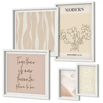 Tavelvägg med 5 tavlor i modern minimalistisk stil