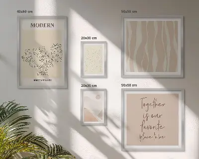 Tavelvägg med 5 tavlor i modern minimalistisk stil