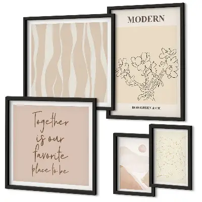 Tavelvägg med 5 tavlor i modern minimalistisk stil