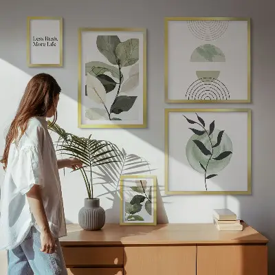 Tavelvägg med 5 tavlor snygg grafik för växtinteriör