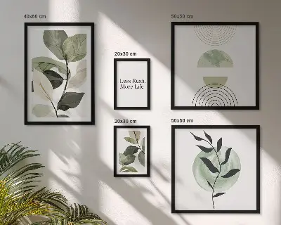 Tavelvägg med 5 tavlor snygg grafik för växtinteriör