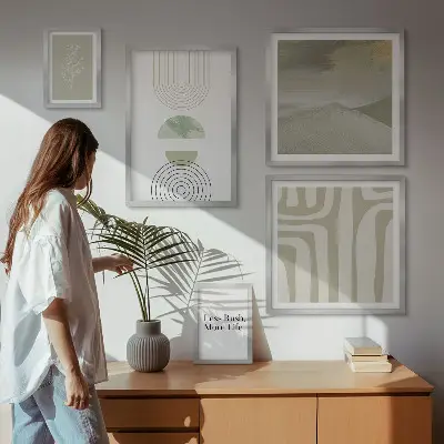 Tavelset väggdekoration med snygg naturgrafik i pastellfärger