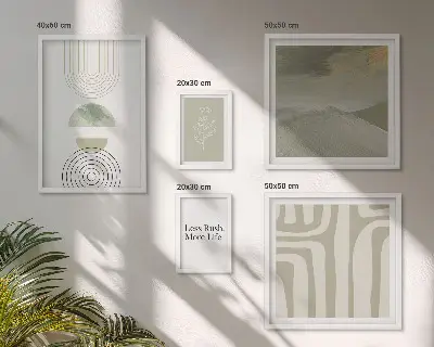 Tavelset väggdekoration med snygg naturgrafik i pastellfärger