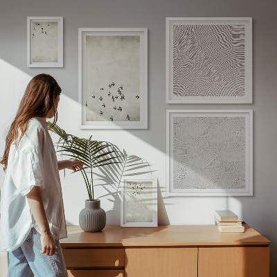 Tavelvägg med 5 tavlor Minimalistisk fågelmålning