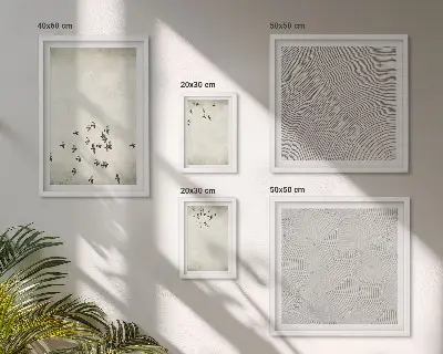 Minimalistisk fågelmålning tavelvägg med 5 tavlor