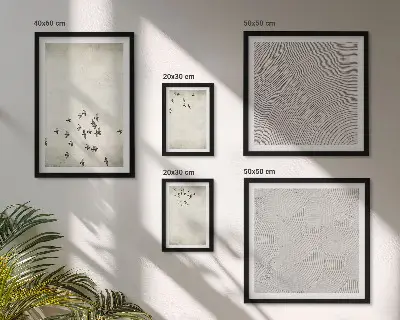 Minimalistisk fågelmålning tavelvägg med 5 tavlor