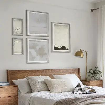 Minimalistiska fåglar i flykt set om 5 tavlor
