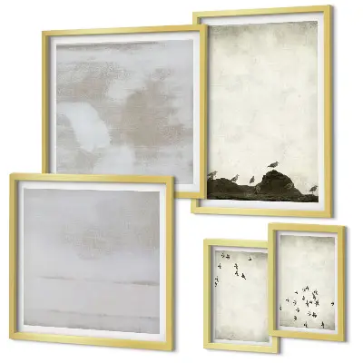 Minimalistiska fåglar i flykt set om 5 tavlor