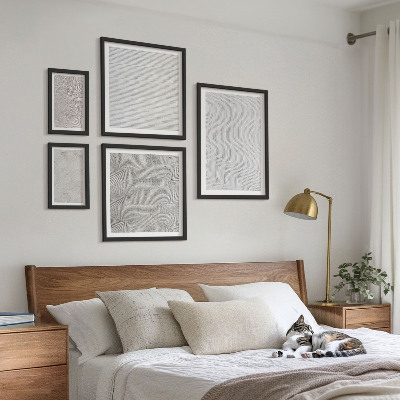 Tavelvägg med 5 tavlor Sandmönster strukturer geometri