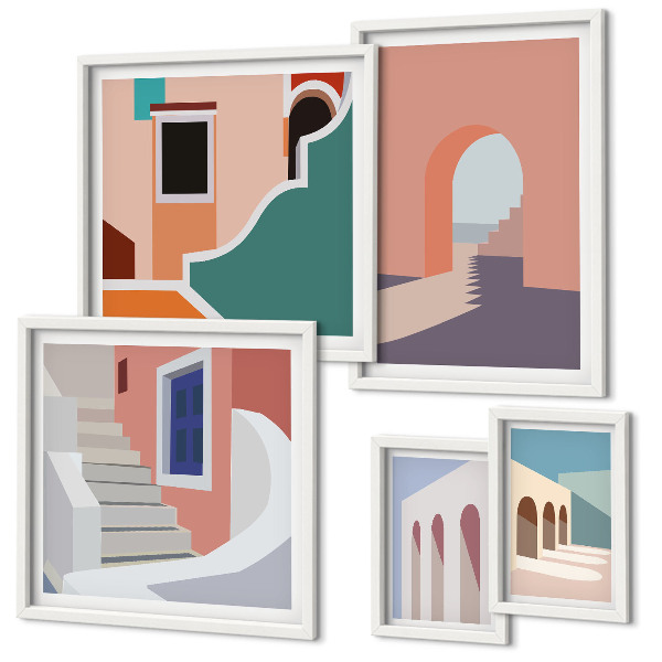 Väggdekoration tavelset Pastell arkitektonisk grafik
