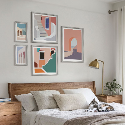Väggdekoration tavelset Pastell arkitektonisk grafik