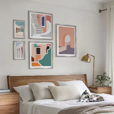 Tavelset med väggdekoration pastellfärgad arkitektonisk grafik