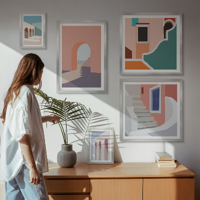 Väggdekoration tavelset Pastell arkitektonisk grafik